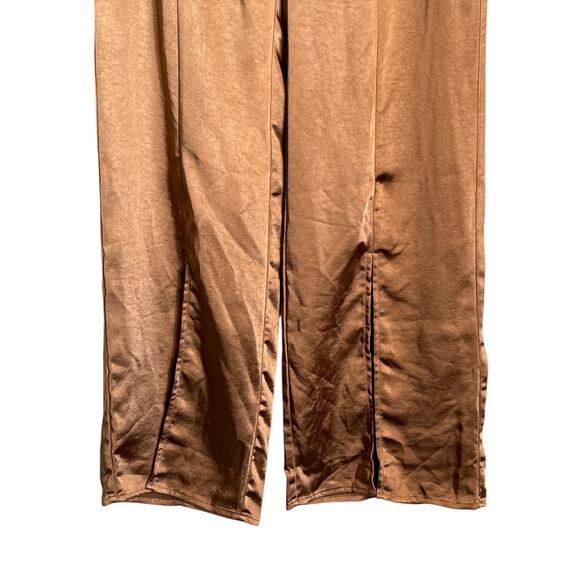Forever 21 Women's Shiny Satin High Waisted Flowy Wide Leg Pants Size M Copper - Picture 3 of 6